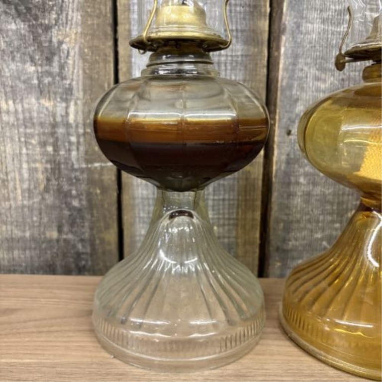 A Pair of Plume and Atwood Glass Kerosene Lamps with Dorset Burners