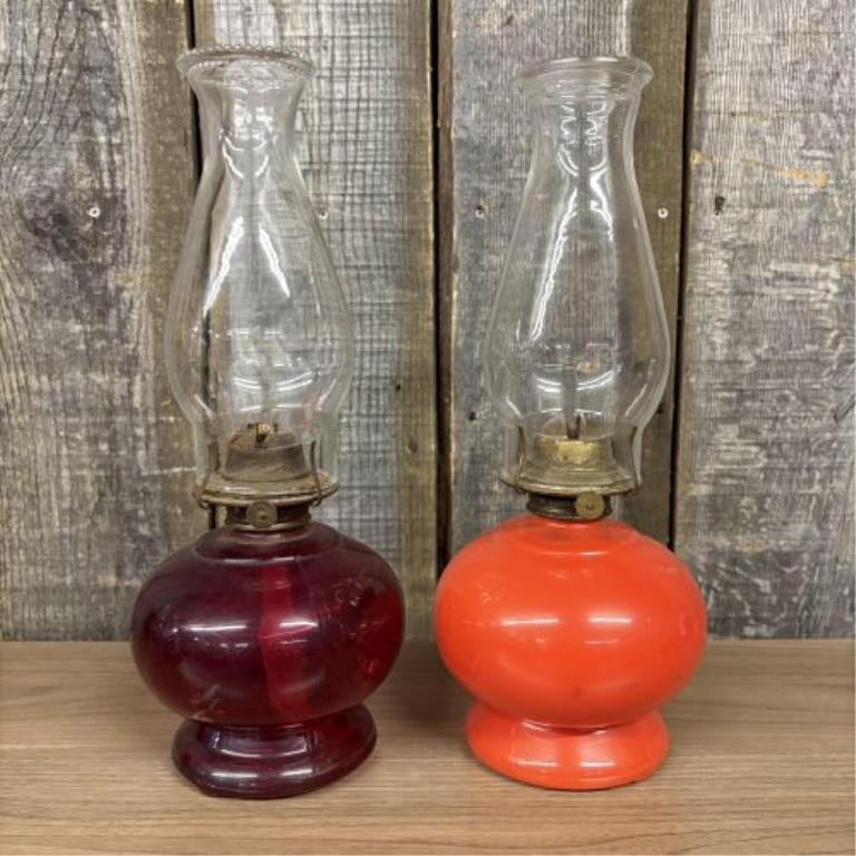 A Pair of Vintage Glass Oil Lamps with Plume & Atwood Eagle Burners