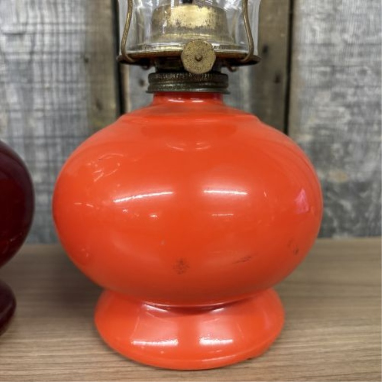 A Pair of Vintage Glass Oil Lamps with Plume & Atwood Eagle Burners