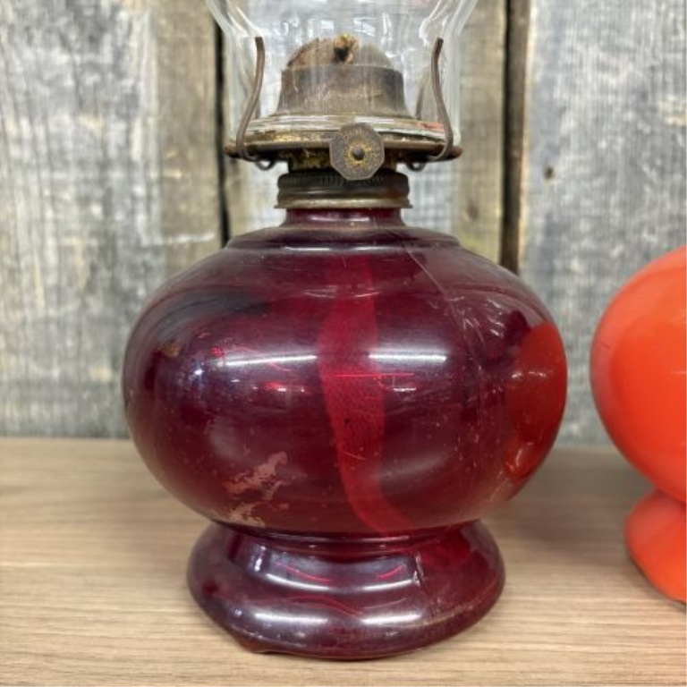 A Pair of Vintage Glass Oil Lamps with Plume & Atwood Eagle Burners