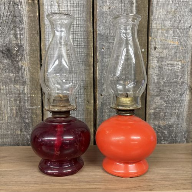 A Pair of Vintage Glass Oil Lamps with Plume & Atwood Eagle Burners