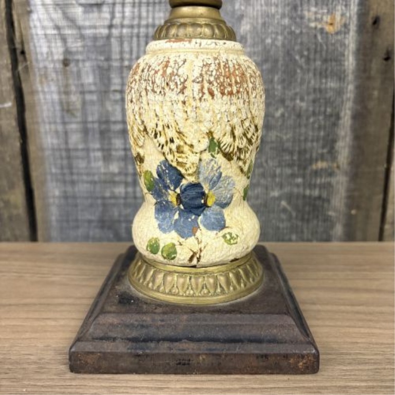 Plume and Atwood Victorian Hand Painted Ceramic and Glass Oil Lamp