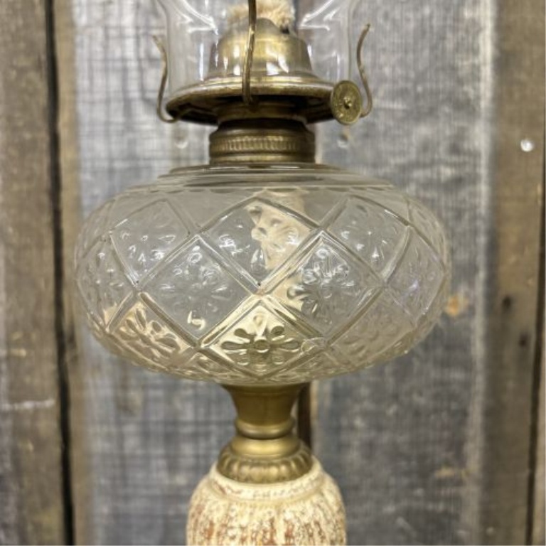 Plume and Atwood Victorian Hand Painted Ceramic and Glass Oil Lamp