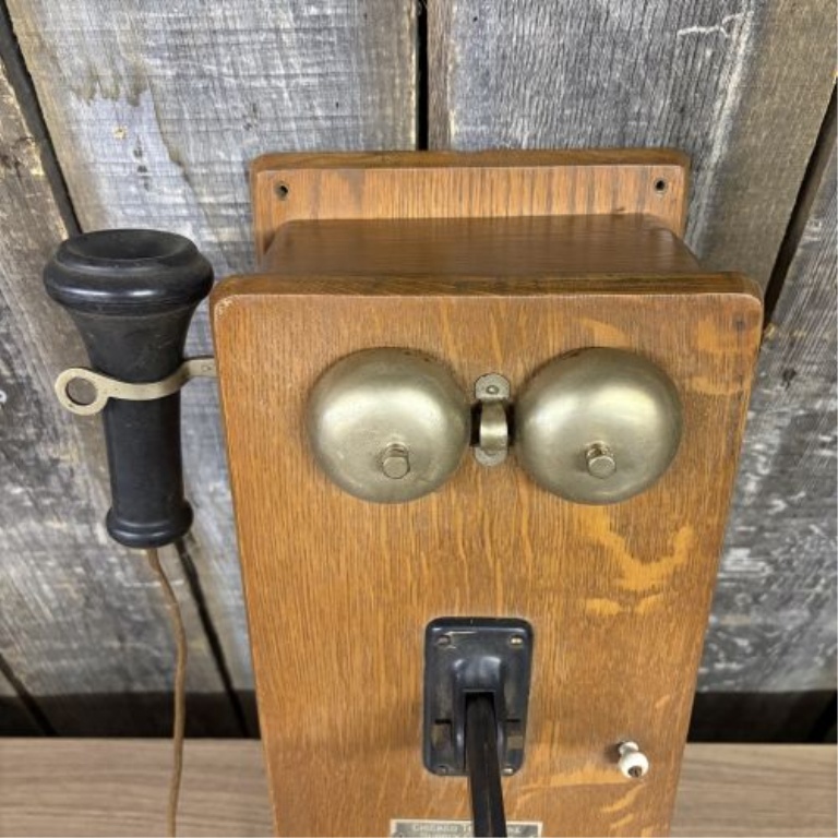 Chicago Telephone Supply Company Antique Oak Wall-Mounted Magneto Crank Telephone