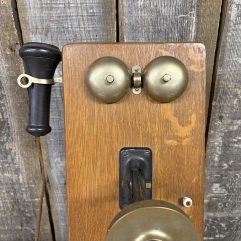 Chicago Telephone Supply Company Antique Oak Wall-Mounted Magneto Crank Telephone