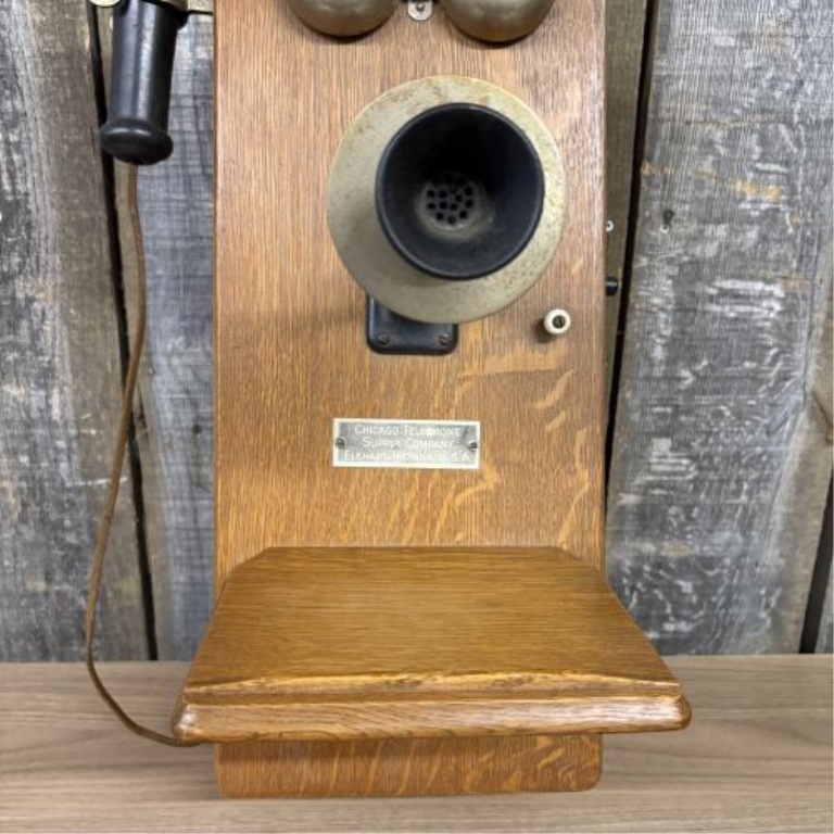 Chicago Telephone Supply Company Antique Oak Wall-Mounted Magneto Crank Telephone