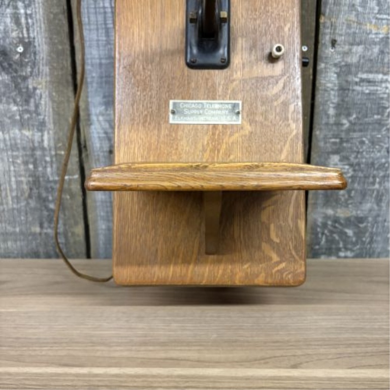 Chicago Telephone Supply Company Antique Oak Wall-Mounted Magneto Crank Telephone