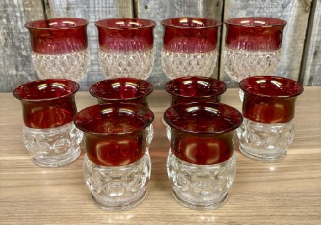 A Ten-Piece Collection of American Ruby Flashed Pressed Glass Tableware