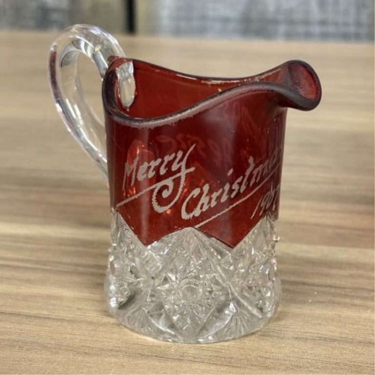 A Collection of Ruby-Stained EAPG Souvenir Glassware