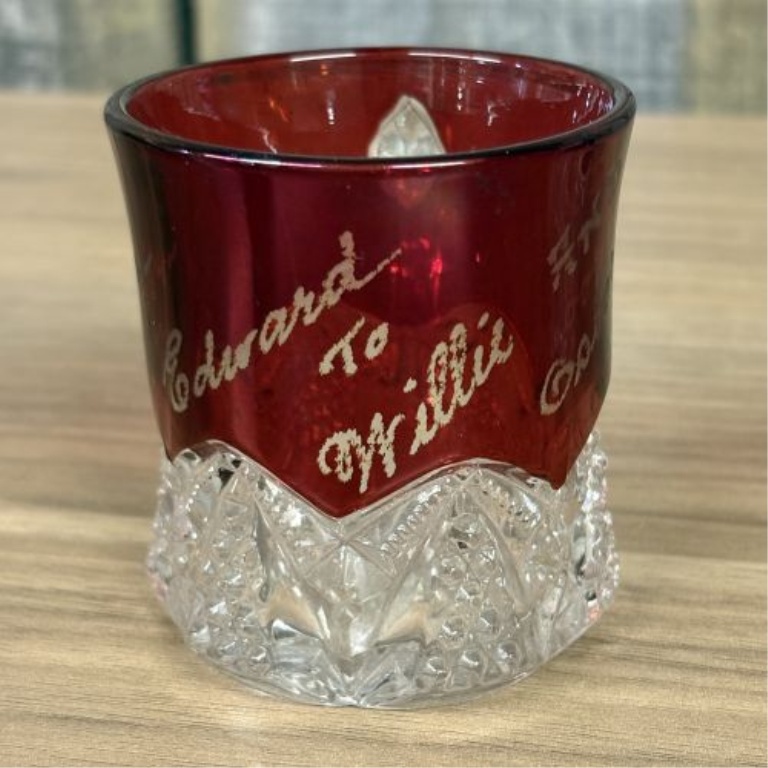 A Collection of Ruby-Stained EAPG Souvenir Glassware