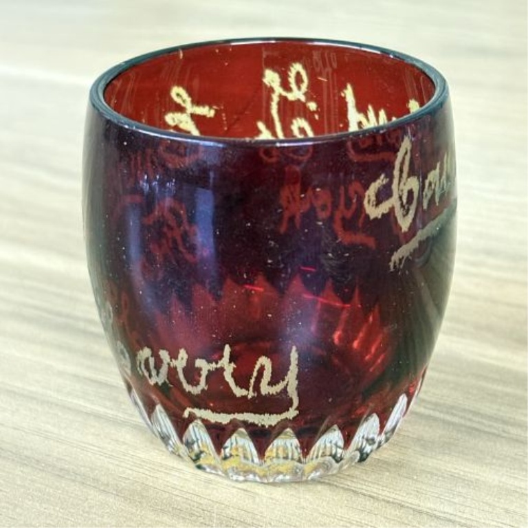 A Group of Five Antique American Ruby-Stained Souvenir Pressed Glass Items