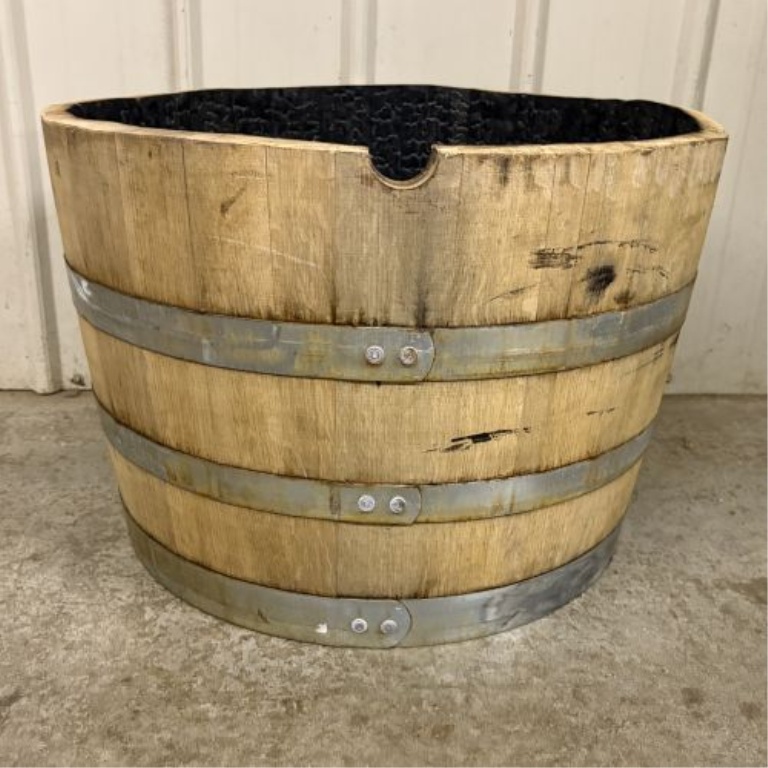 Repurposed Oak Whiskey Half-Barrel Planter