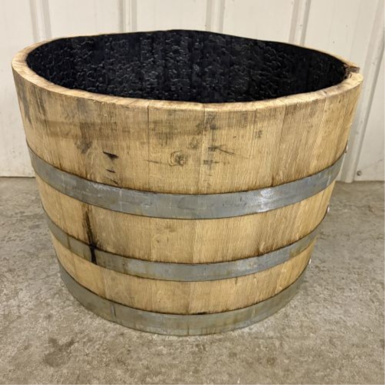 Repurposed Oak Whiskey Half-Barrel Planter
