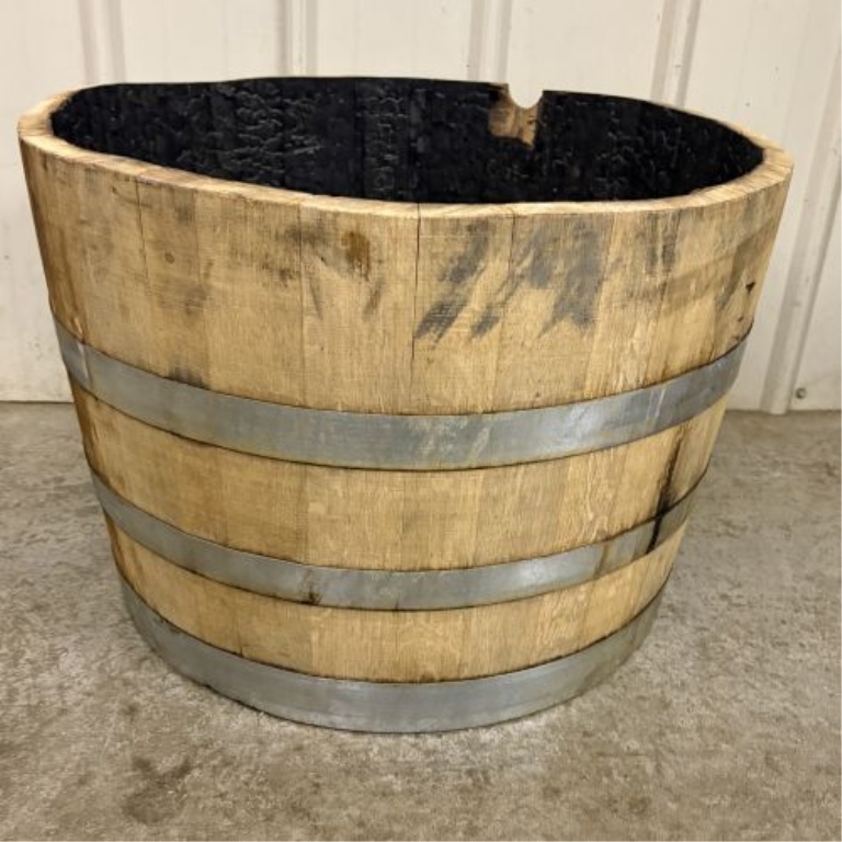 Repurposed Oak Whiskey Half-Barrel Planter