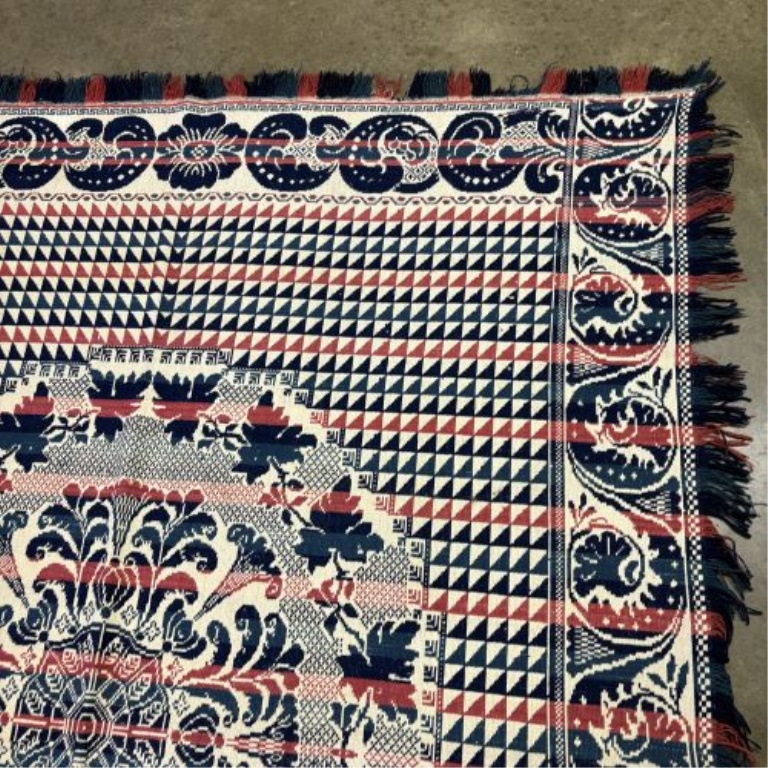 Signed Henry Enders 1856 Jacquard Woven Wool and Cotton Coverlet, Sidney, Ohio