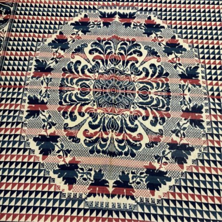 Signed Henry Enders 1856 Jacquard Woven Wool and Cotton Coverlet, Sidney, Ohio