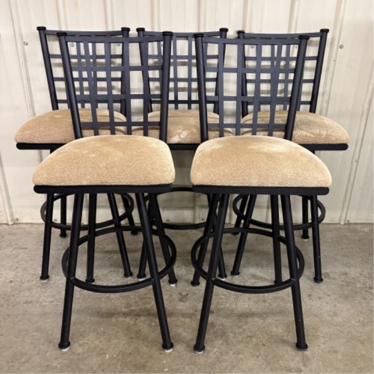 Set of Five Contemporary Grid Back Swivel Bar Stools