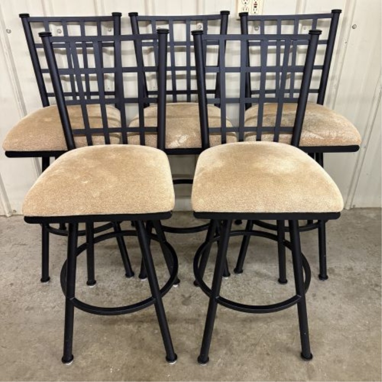 Set of Five Contemporary Grid Back Swivel Bar Stools