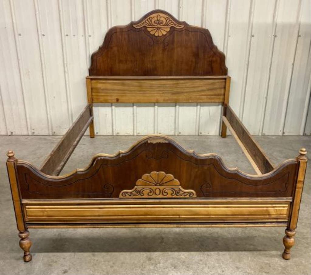 Vintage French Provincial Style Full Size Mixed Wood Bed Frame