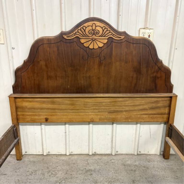 Vintage French Provincial Style Full Size Mixed Wood Bed Frame
