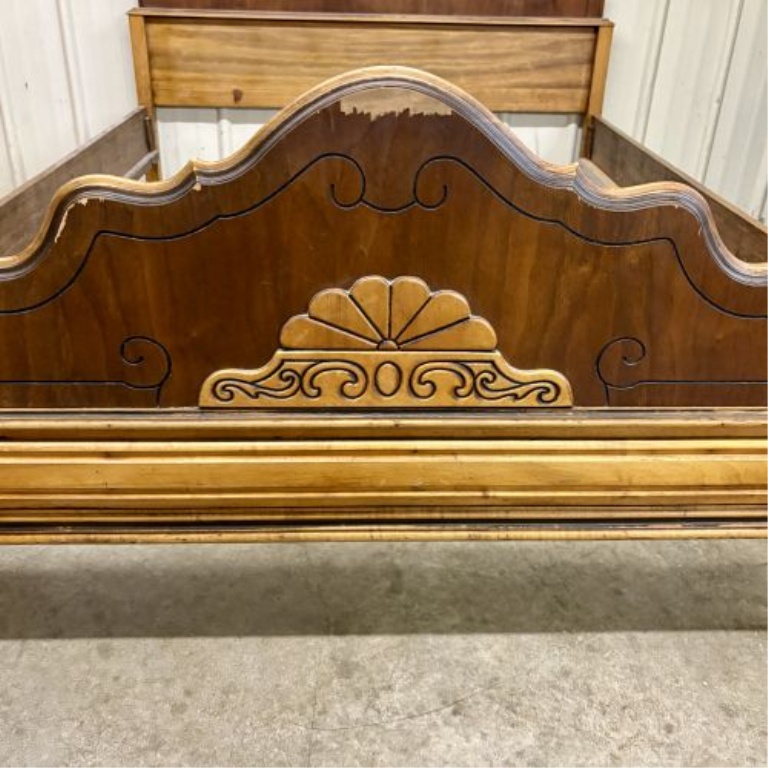 Vintage French Provincial Style Full Size Mixed Wood Bed Frame