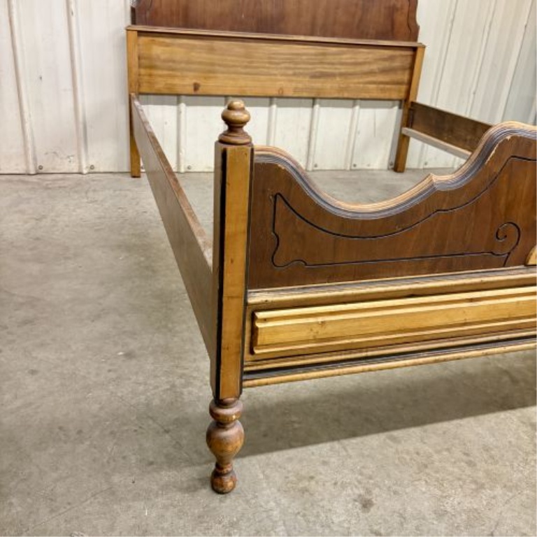 Vintage French Provincial Style Full Size Mixed Wood Bed Frame