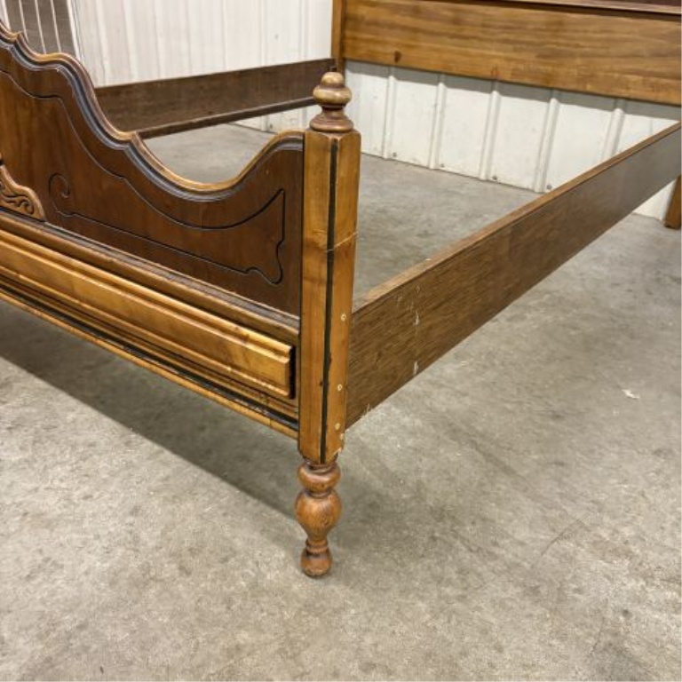 Vintage French Provincial Style Full Size Mixed Wood Bed Frame