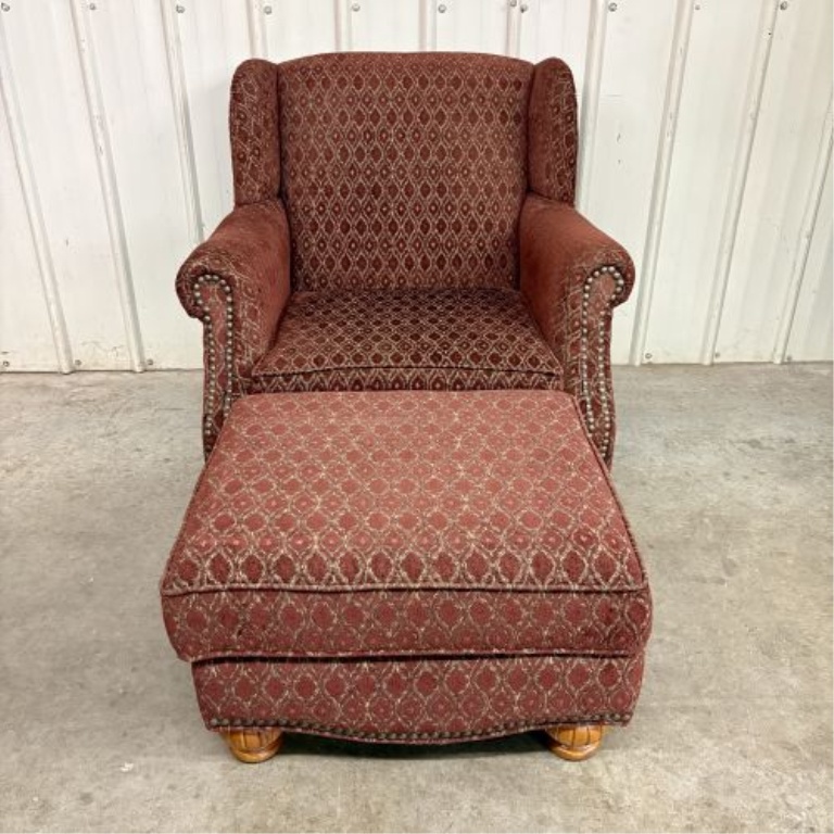 Lancer Inc. Traditional Wingback Armchair and Matching Ottoman