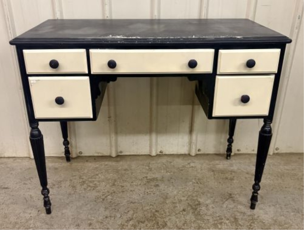 Vintage Neoclassical Style Two-Tone Painted Wooden Kneehole Writing Desk