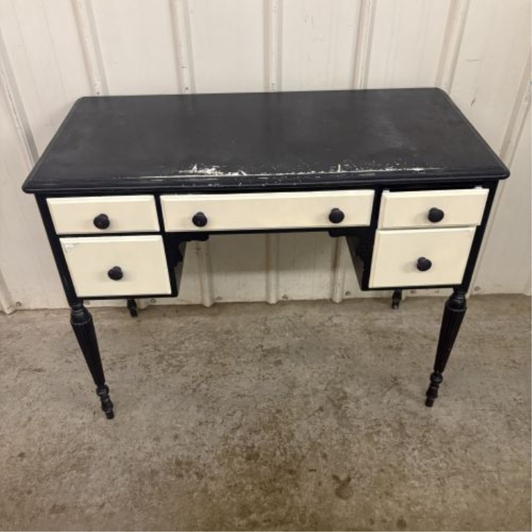 Vintage Neoclassical Style Two-Tone Painted Wooden Kneehole Writing Desk