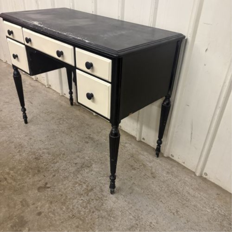 Vintage Neoclassical Style Two-Tone Painted Wooden Kneehole Writing Desk