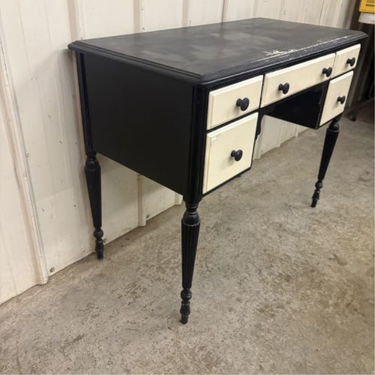Vintage Neoclassical Style Two-Tone Painted Wooden Kneehole Writing Desk