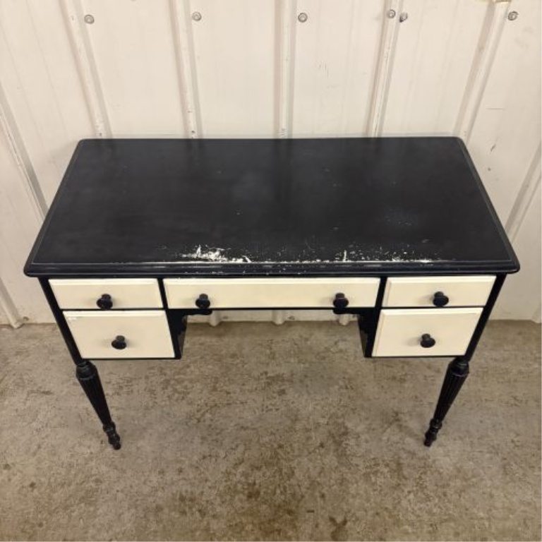 Vintage Neoclassical Style Two-Tone Painted Wooden Kneehole Writing Desk