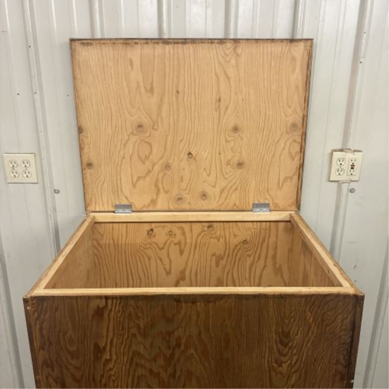 Large Utilitarian Plywood Storage Chest with Hinged Lid