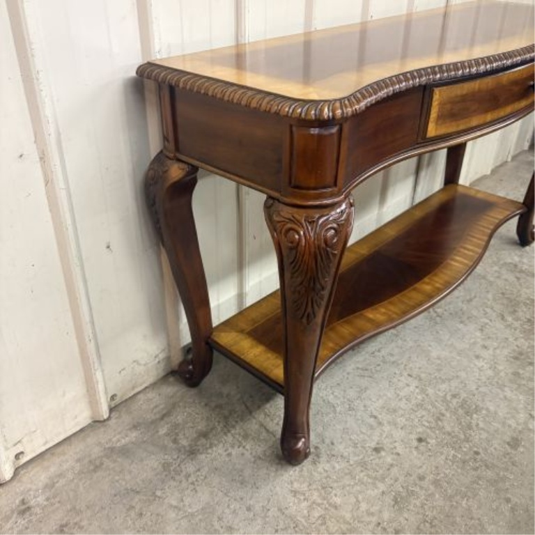 Louis XV Style Mahogany and Veneer Console Table with Carved Cabriole Legs