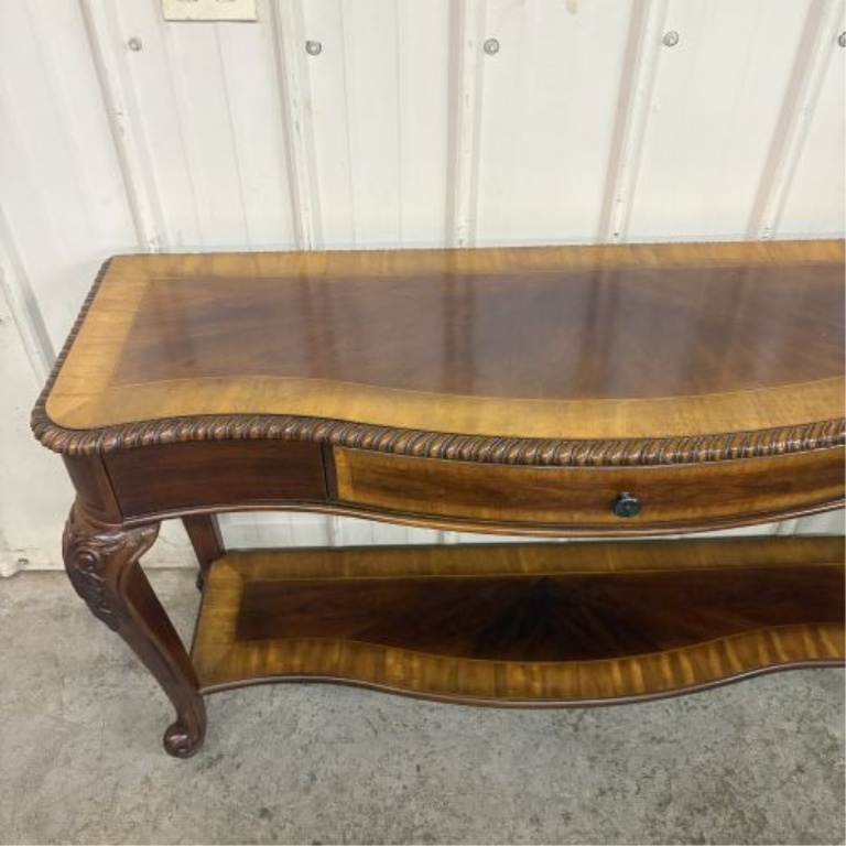 Louis XV Style Mahogany and Veneer Console Table with Carved Cabriole Legs