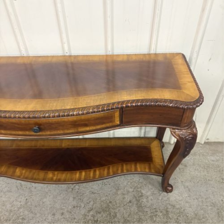 Louis XV Style Mahogany and Veneer Console Table with Carved Cabriole Legs