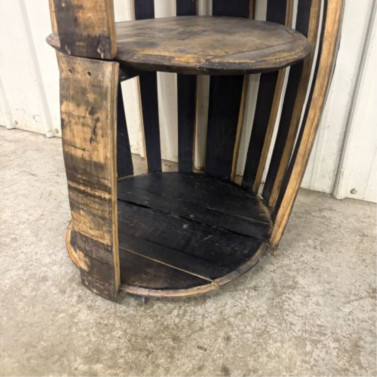 Repurposed Jim Beam Bourbon Barrel Three Tier Shelving Unit