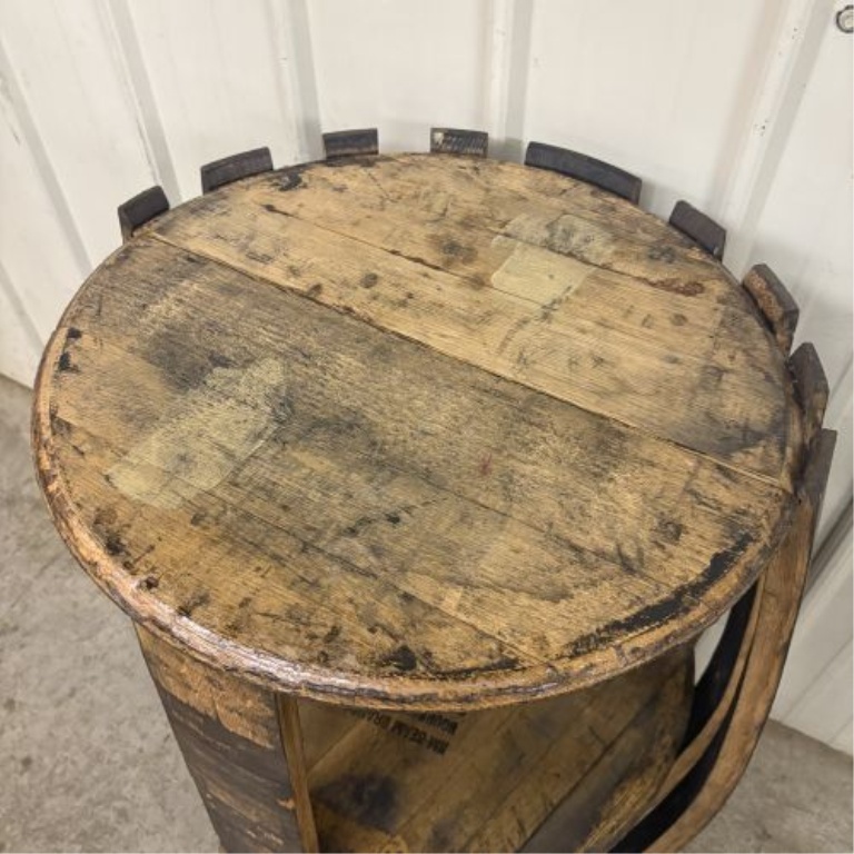 Repurposed Jim Beam Bourbon Barrel Three Tier Shelving Unit