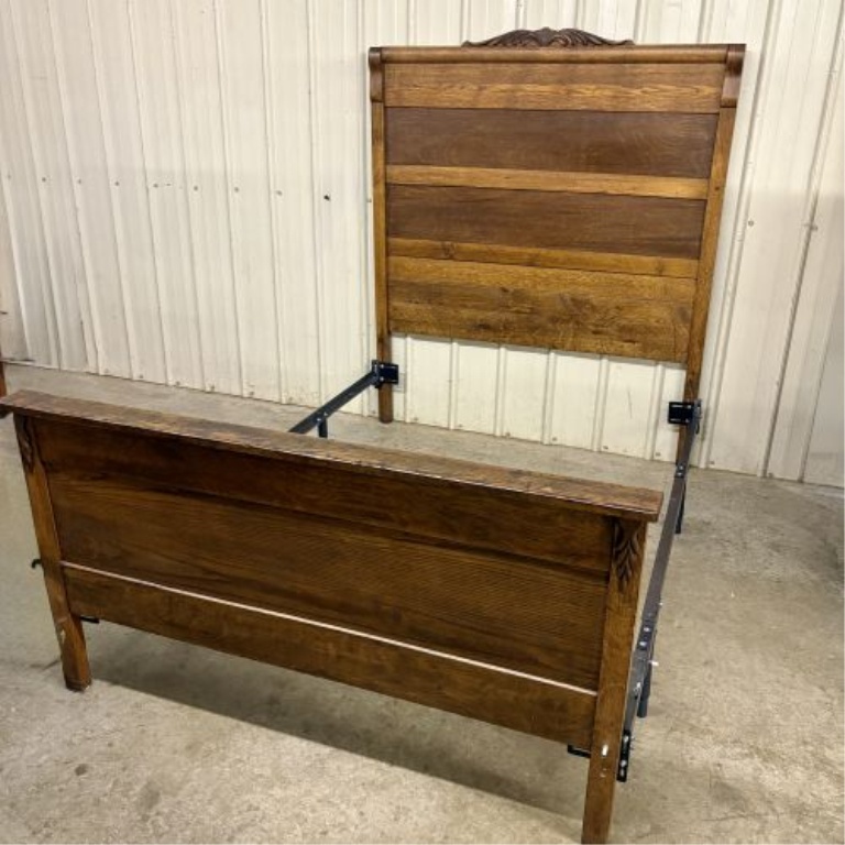 Late 19th or Early 20th Century American Empire Style Carved Oak Full Size Bed