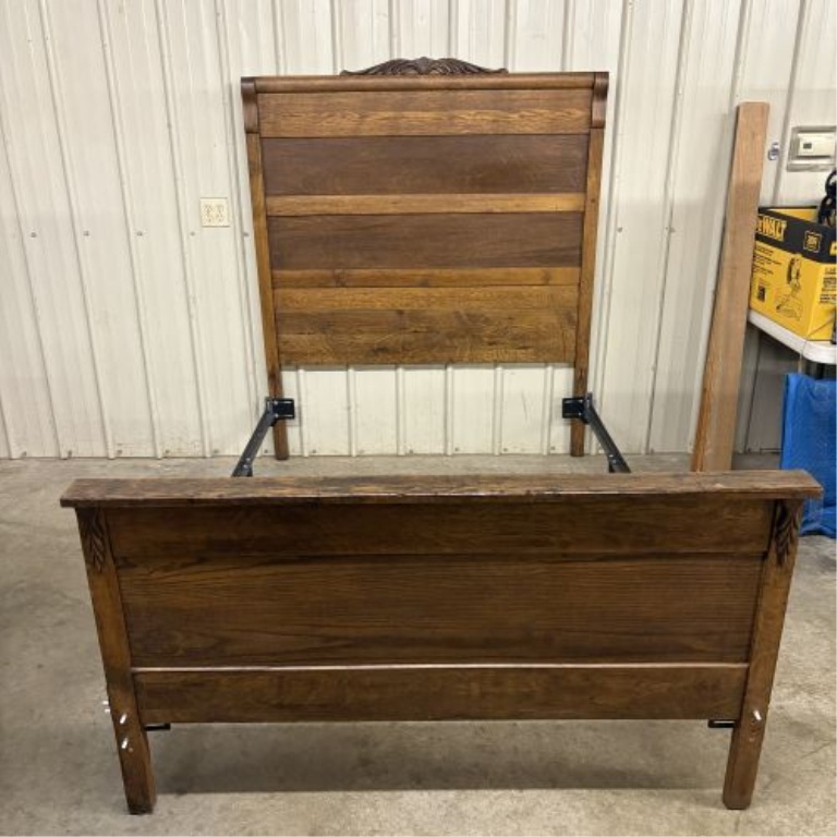 Late 19th or Early 20th Century American Empire Style Carved Oak Full Size Bed