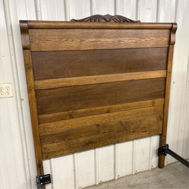Late 19th or Early 20th Century American Empire Style Carved Oak Full Size Bed