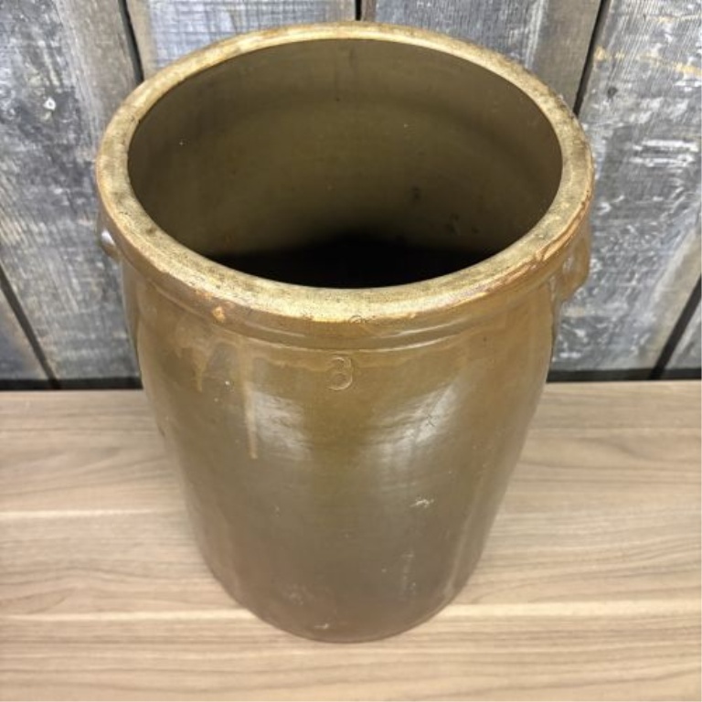 Three-Gallon Brown Slip-Glazed Stoneware Storage Crock