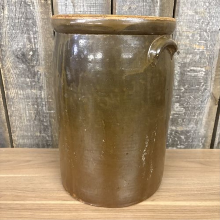 Three-Gallon Brown Slip-Glazed Stoneware Storage Crock