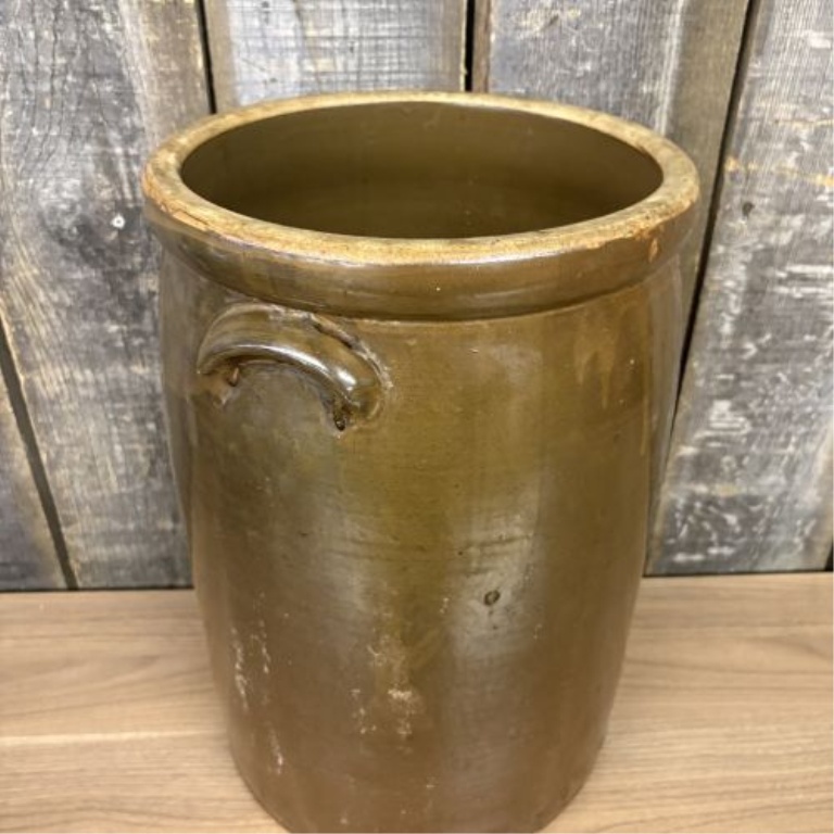 Three-Gallon Brown Slip-Glazed Stoneware Storage Crock