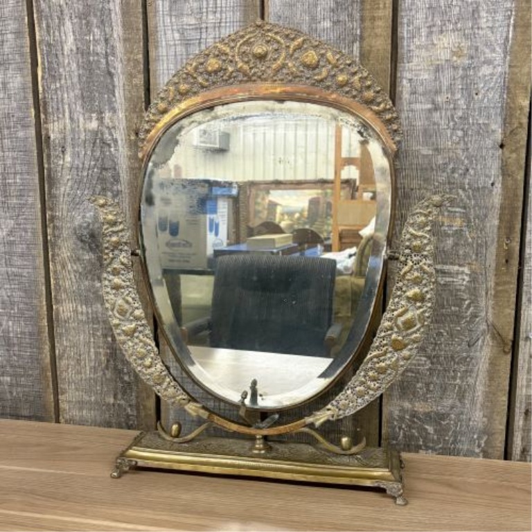 Persian Isfahan Style Pierced Metal Tabletop Swivel Mirror