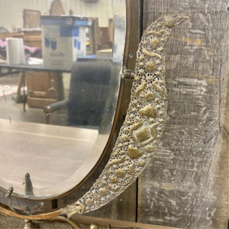 Persian Isfahan Style Pierced Metal Tabletop Swivel Mirror