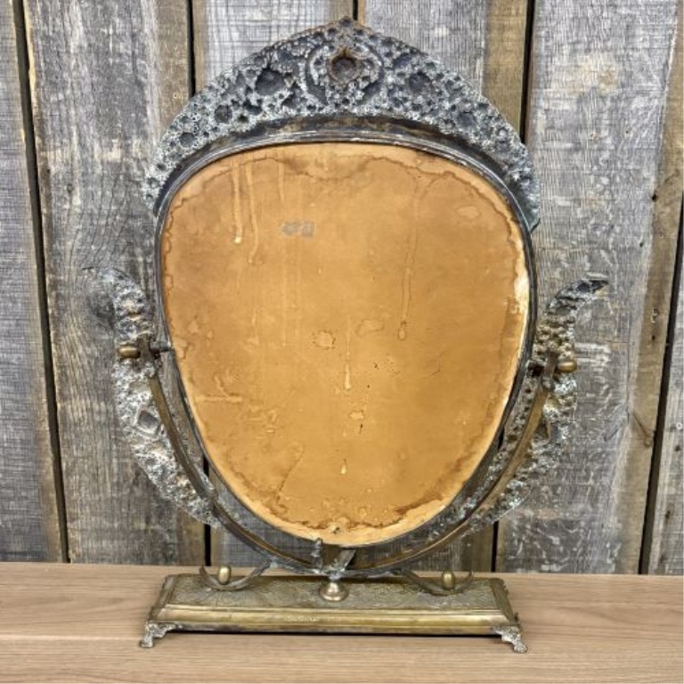 Persian Isfahan Style Pierced Metal Tabletop Swivel Mirror
