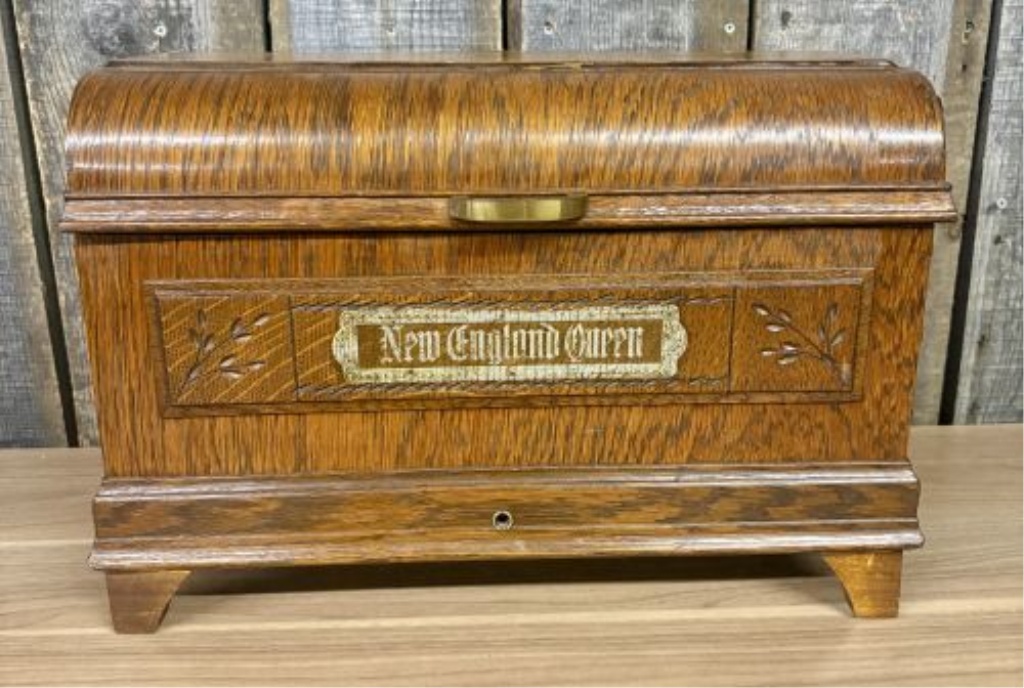 Antique Oak New England Queen Sewing Machine Coffin Top Dust Cover