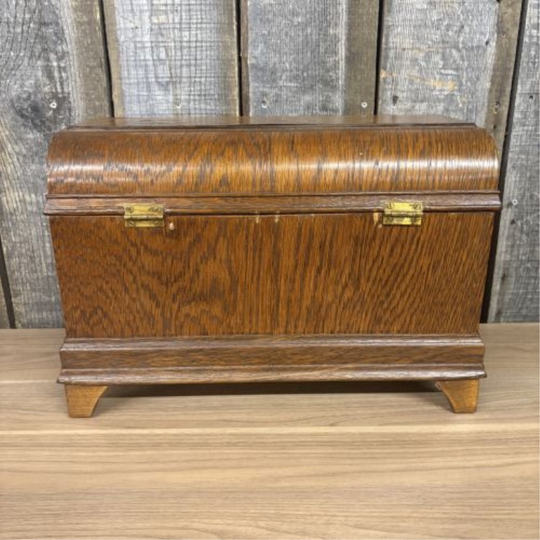 Antique Oak New England Queen Sewing Machine Coffin Top Dust Cover